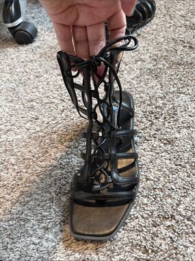 BCBGeneration Black Lace-Up Gladiator Heeled Sandals
